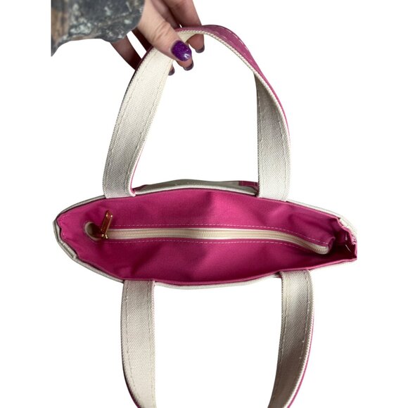 L.L. Bean Boat & Tote Canvas Bag Pink Trim Canvas Zipper Top 13" - Picture 6 of 8